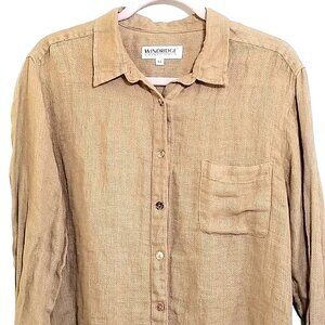 Vtg Windridge Cheryl Nash Womens Top Shirt Size XL Mesh Linen Brown Long Sleeve
